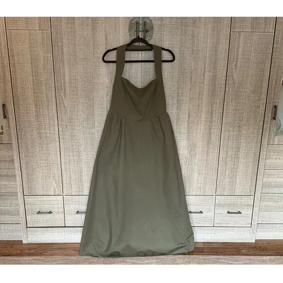 Commense Olive Green Linen and Cotton Halter Maxi Dress Sz S Boho Lagenlook NWT - Picture 4 of 9